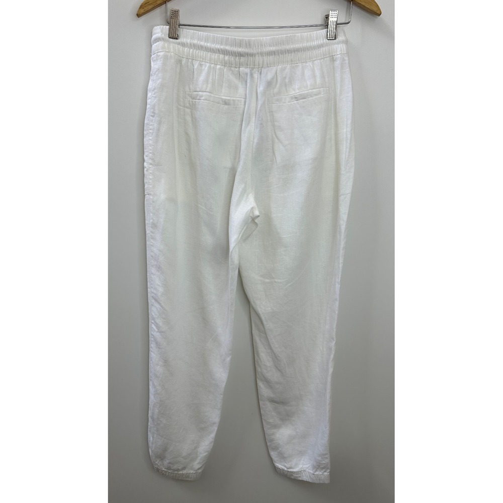 Athleta Retreat 100% Linen Jogger Pants White Resort Beach Zip Pockets Size 6 - Picture 10 of 14